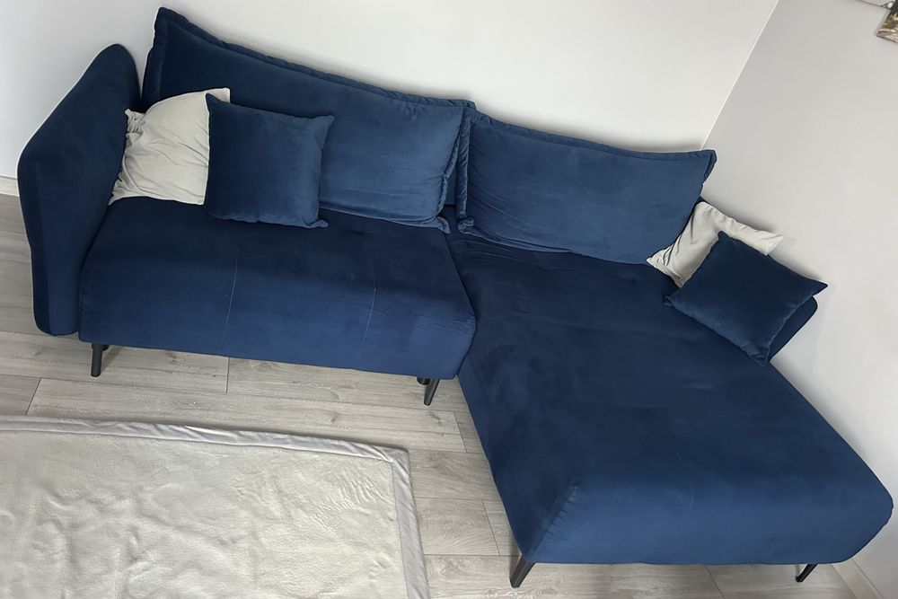 Łóżko narożne granatowe