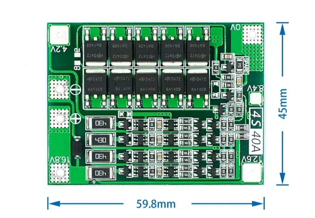 4S BMS 40А модуль контролера та захисту Li-ion акумуляторів.