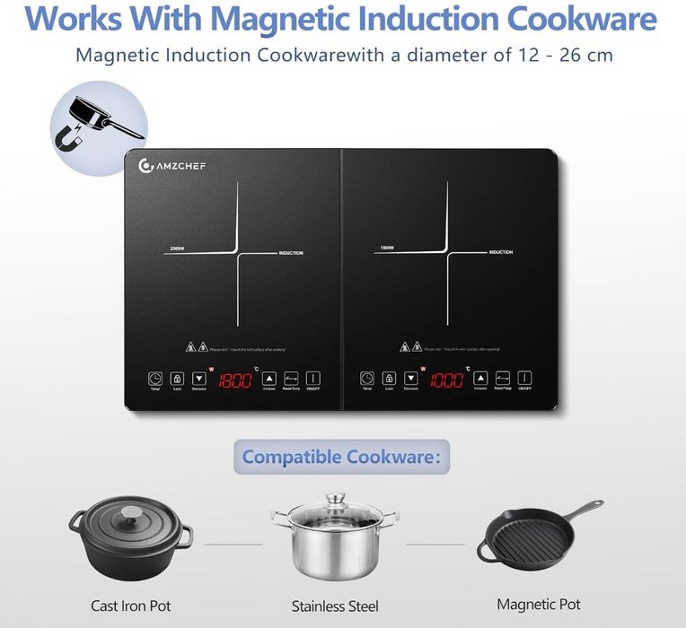 Płyta Indukcyjna Amzchef 2-Polowa, 3500 W Powystawowy