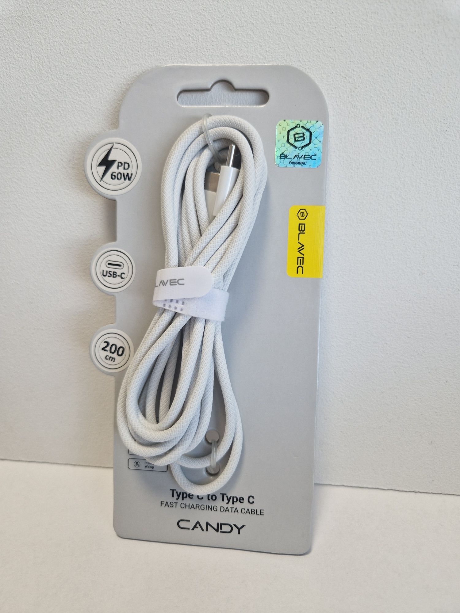 Blavec Kabel Candy oplot - Typ C na Typ C - PD 60W 3A 2 metry