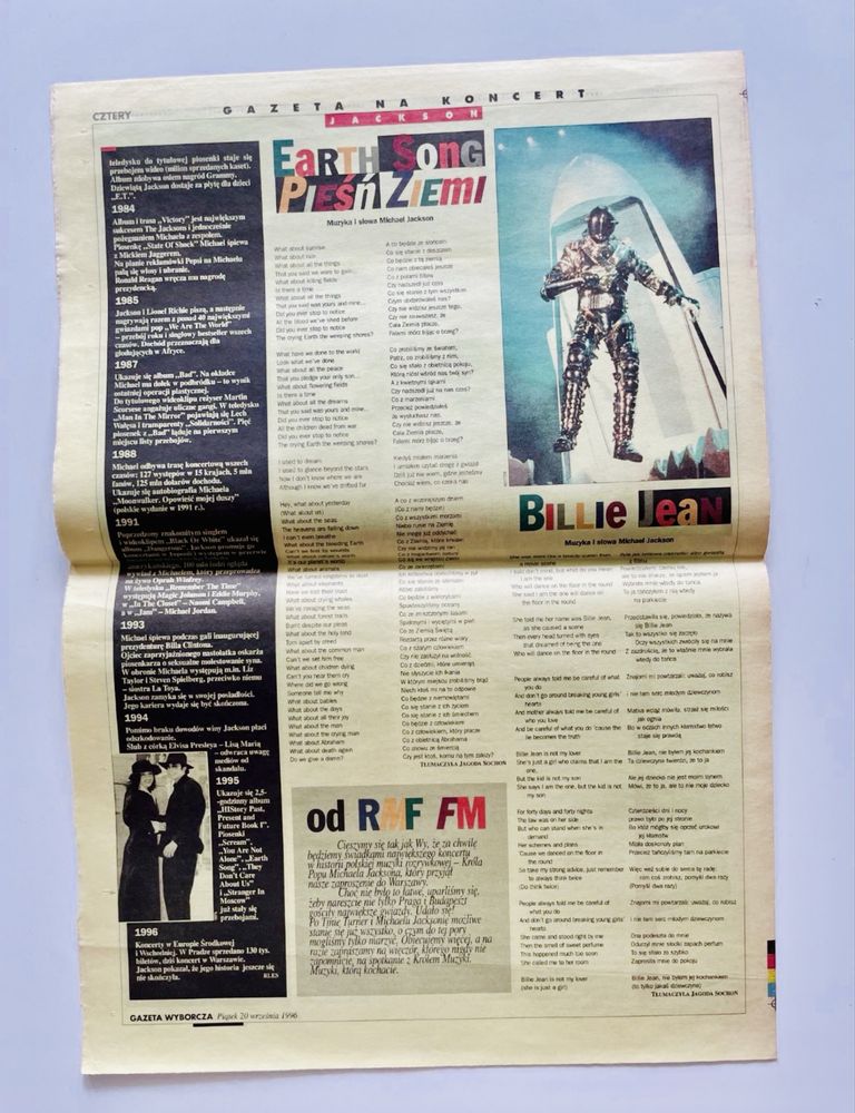 Michael Jackson czasopismo po Polsku z koncertu na Bemowie 1996r