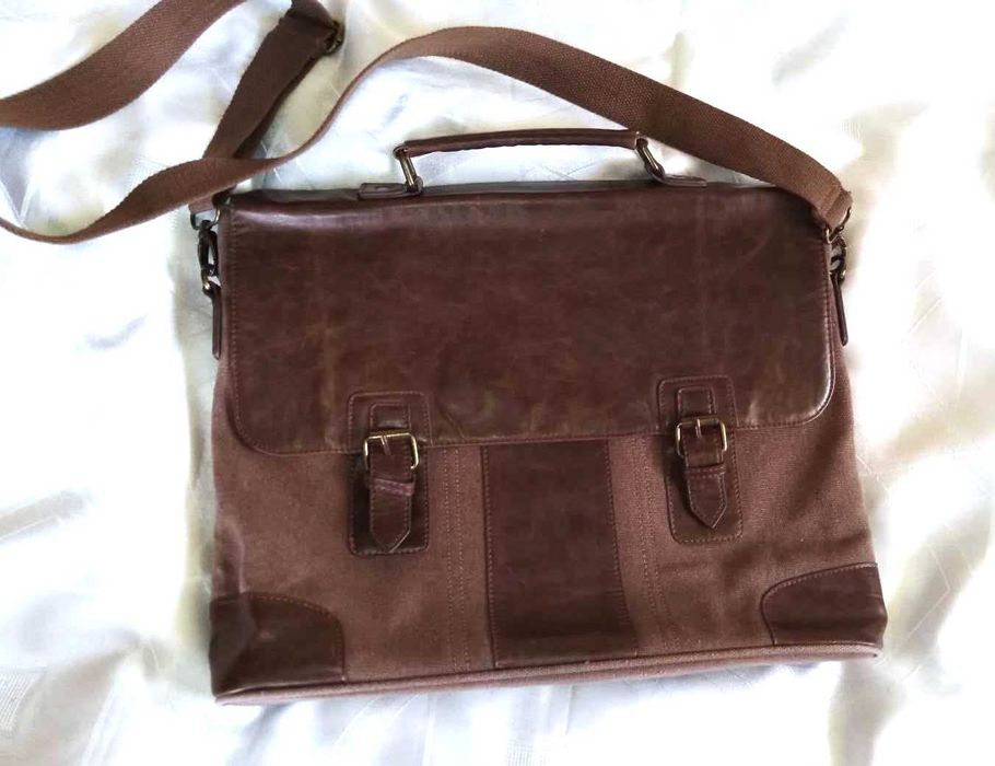 Torba na ramię pojemna praktyczna płócienno skórzana