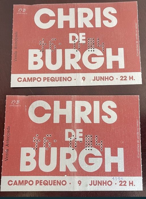 Vários bilhetes Vintage / Bryan Adams / Genesis / Chris Burgh