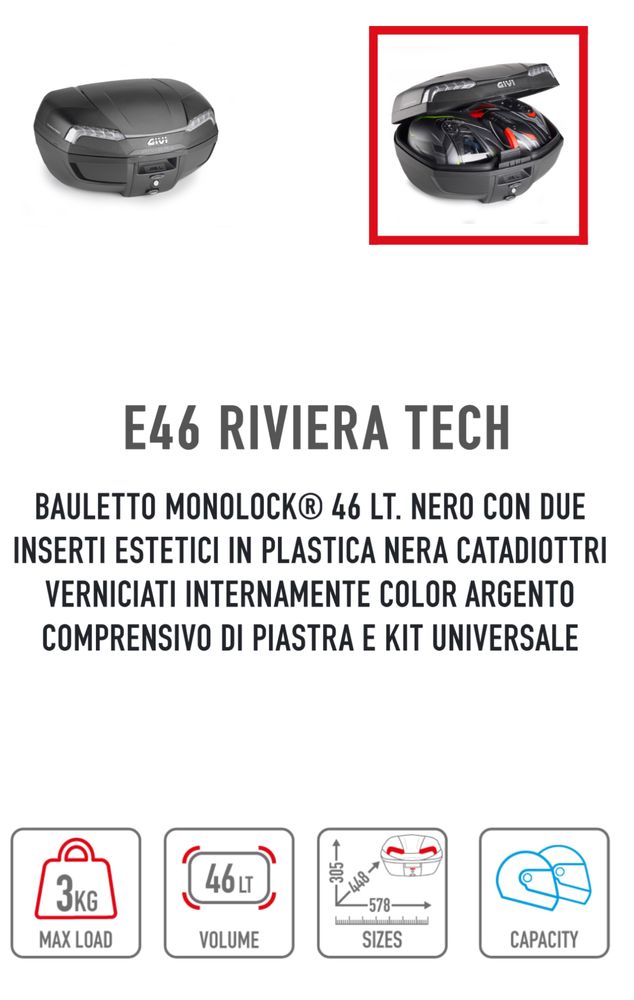 Top case GIVI riviera 46L como NOVA + base