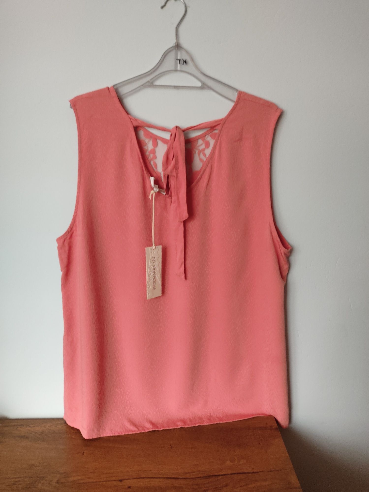 Pudrowo-różowa bluzka z dekoltem w serek 5XL plus size 50 nowa z metką