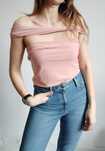 koszulka cold shoulders prążki pudrowy róż choker basic hiszpanka 40 L