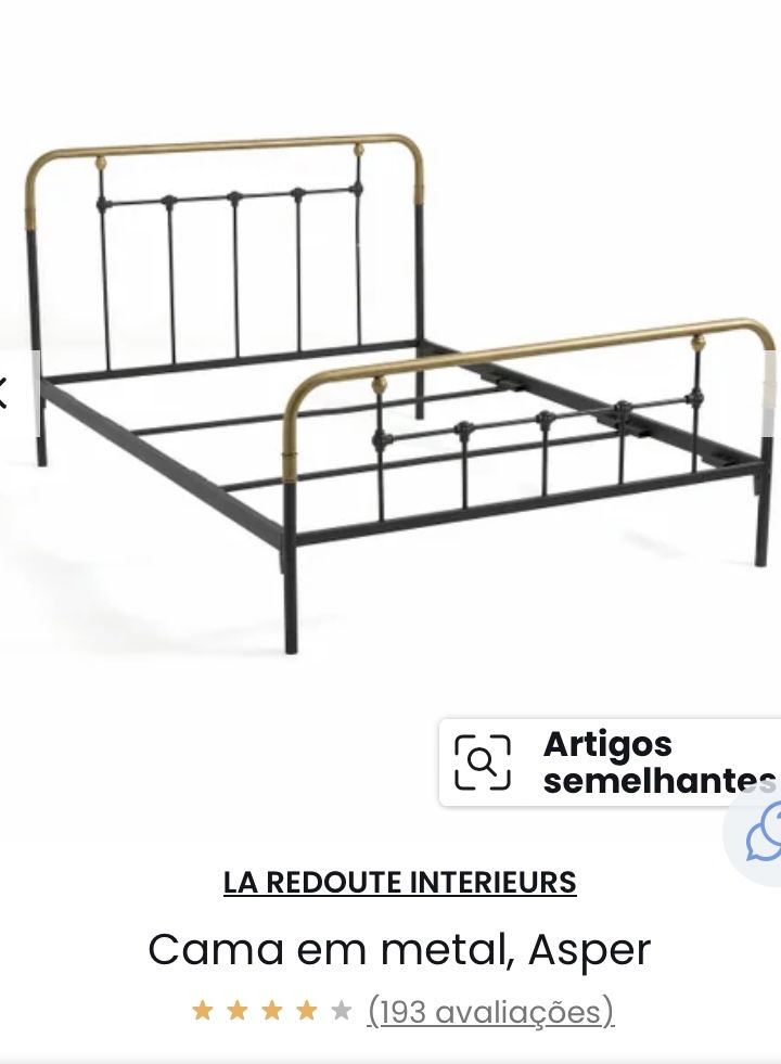 Laredoute cama de casal em metal Asper preto/latão