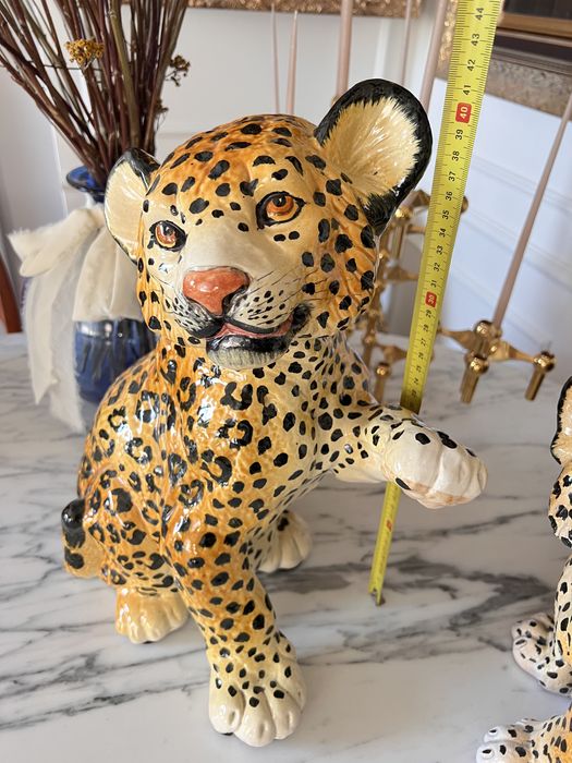 Figura rzezba geparda lamparta ceramiczna terakota made In Italy