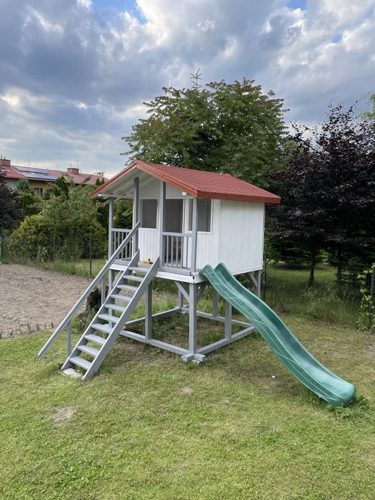 Domek drewniany ogrodowy dla dzieci zabawa do ogrodu zjeżdżalnia