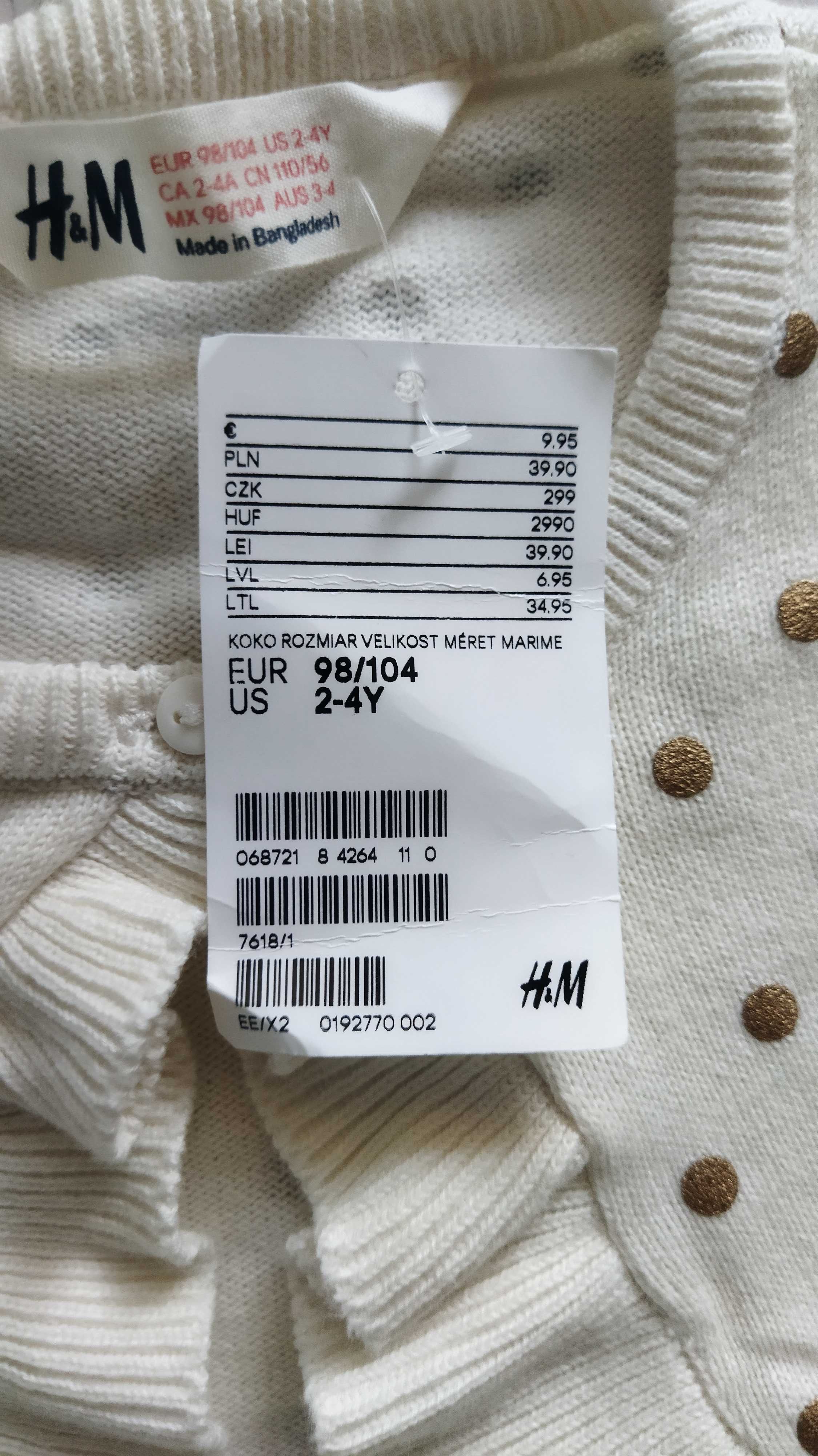 Nowe bolerko h&m bolerko dla dziewczynki sweterek H&M 98-104