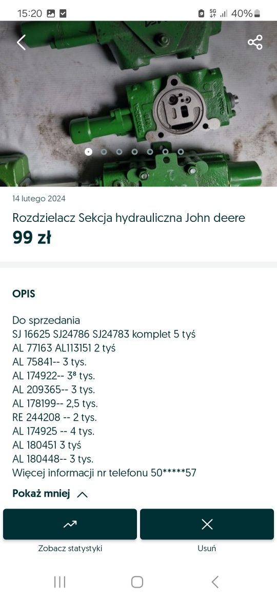 Sekcja hydrauliczna John deere