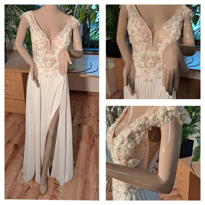 Suknia ślubna muślin, koronka,boho,38, weddingdress