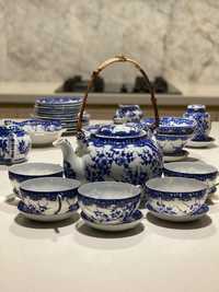 Вінтажний чайний набір Синя Сакура Японія. Найтонша кістяна порцеляна