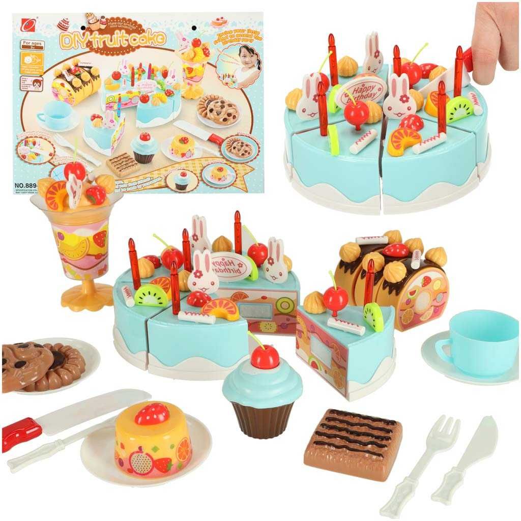 Tort urodzinowy dla dzieci do krojenia kuchnia 75 elementów niebieski