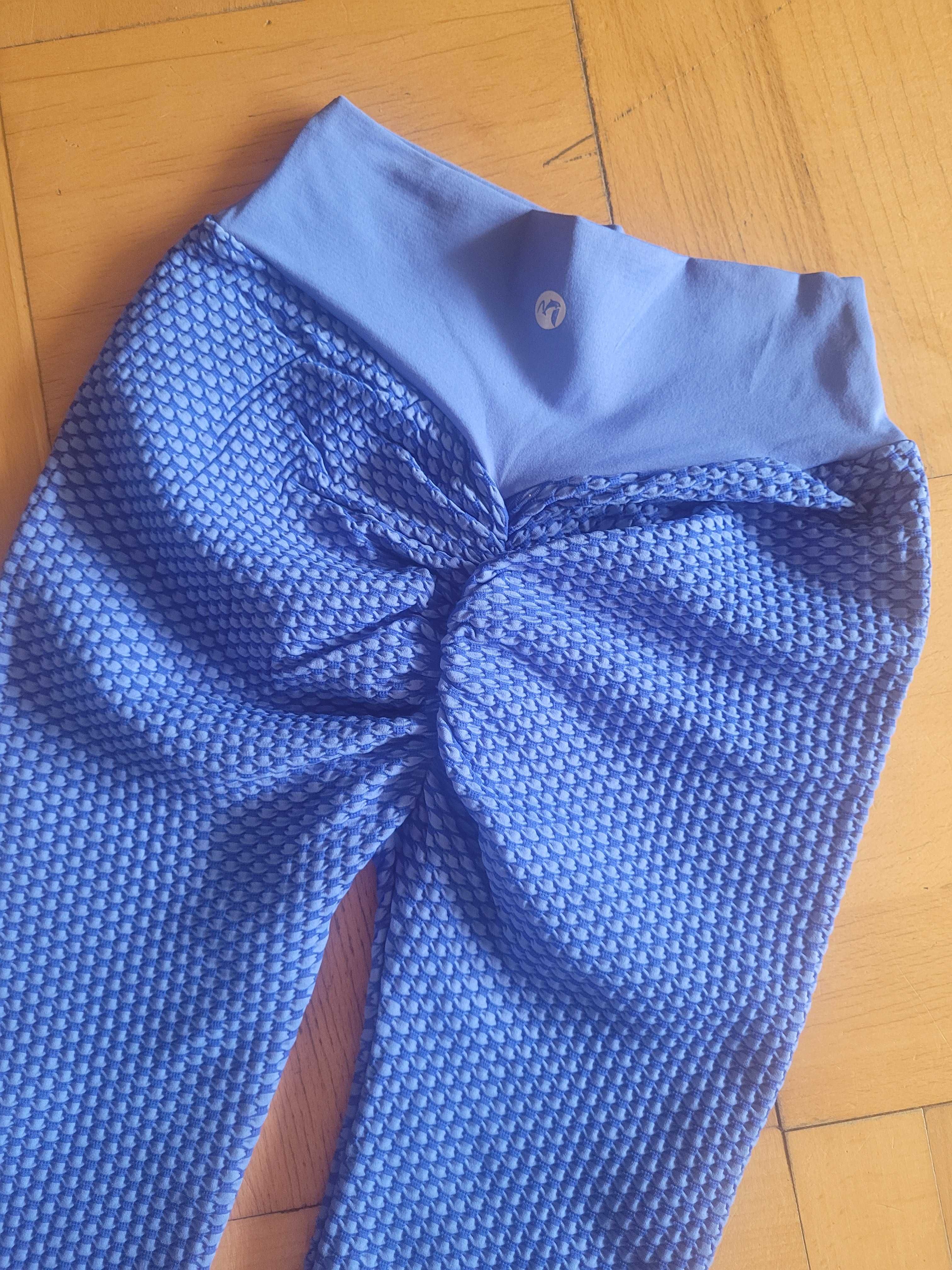 Push up niebieskie legginsy z marszczeniem na pupie na siłownię r. S/M
