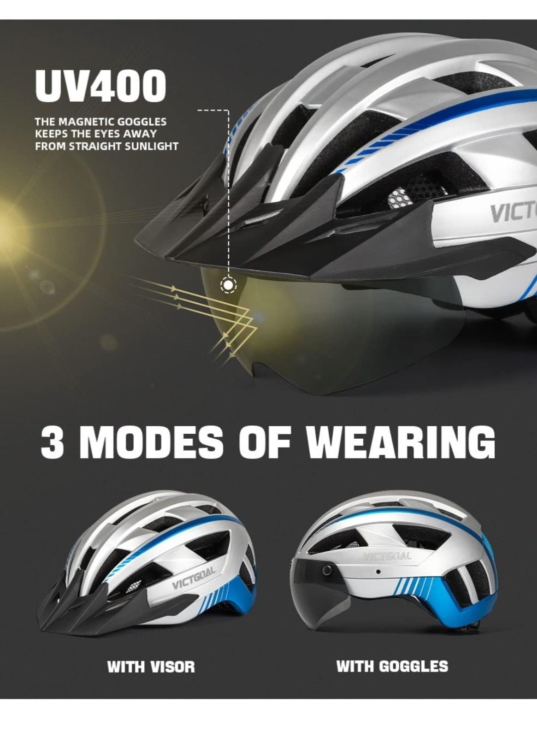 Victgoal Kask rowerowy z ładowanym przez USB, światło LED