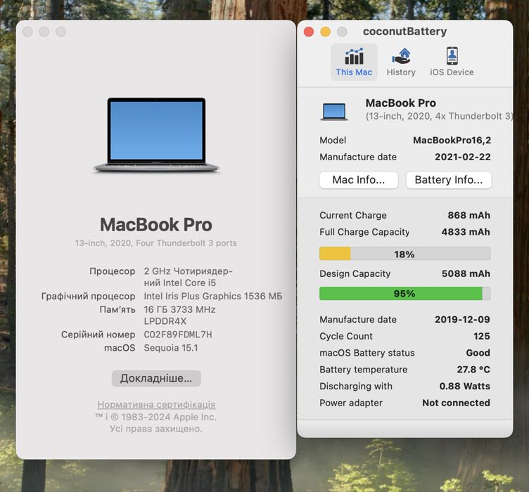 MacBook Pro 2020 13 / i5 2.0 /16GB /512GB / 95% АКБ