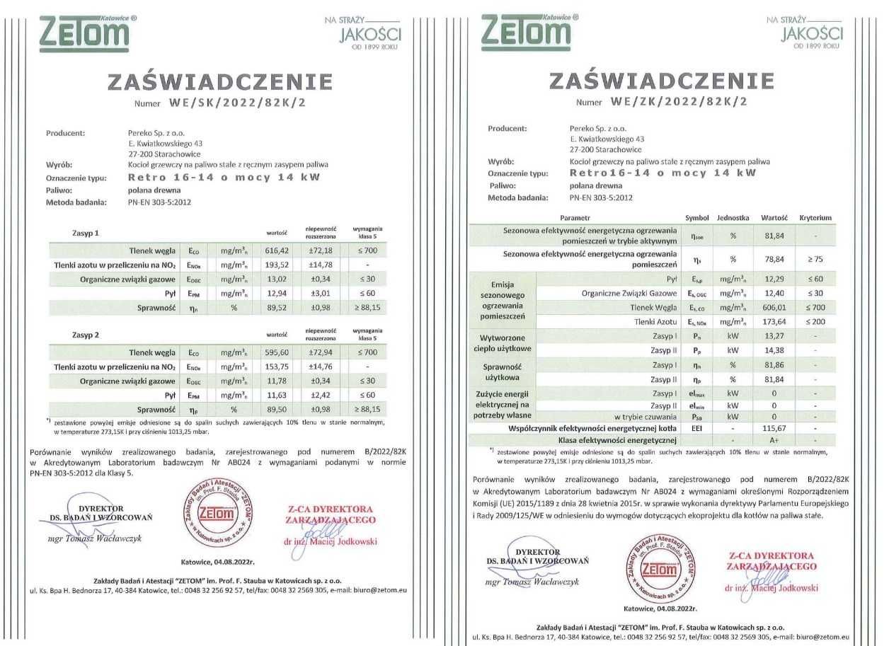 Kocioł / piec zasypowy PEREKO Retro 14kW/16kW drewno/węgiel