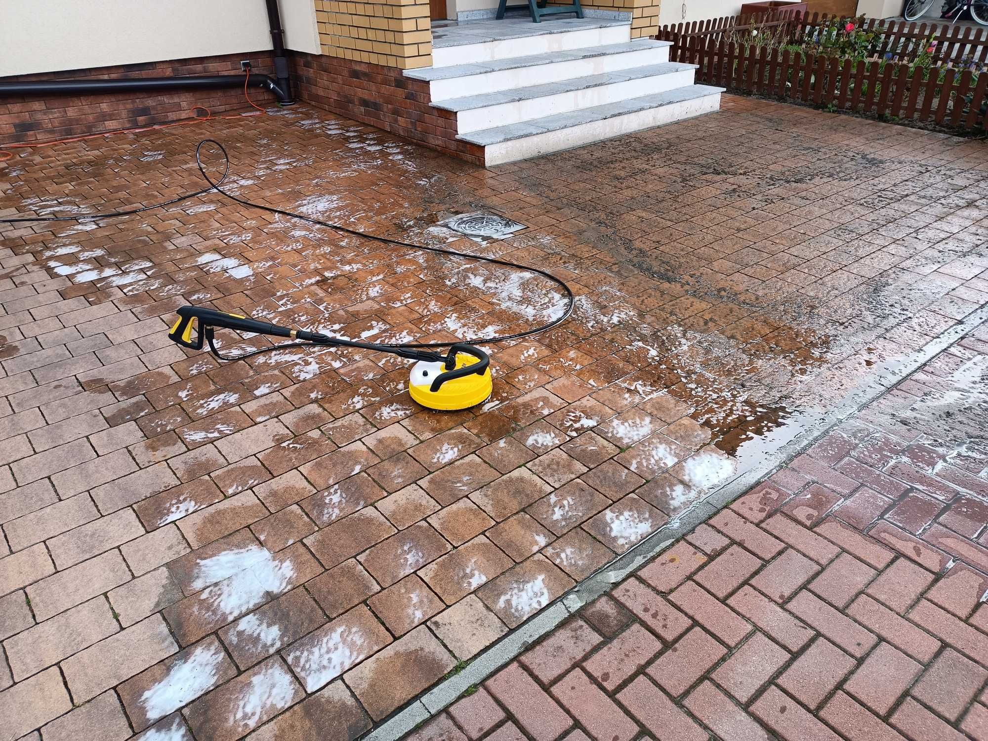 Mycie ciśnieniowe kostki brukowej, tarasów z użyciem chemii
