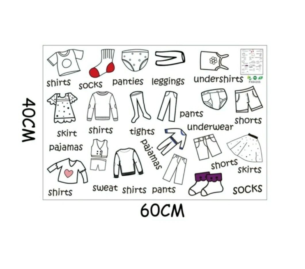 Naklejki opisy na szafę angielski bluzka spodnie dla dzieci