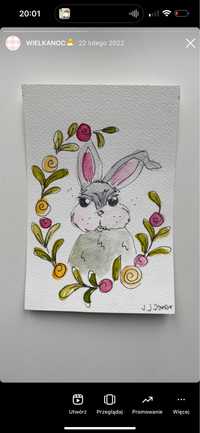 Kartka wielkanocna wielkanoc królik easter  bunny boho  kwiaty wianek