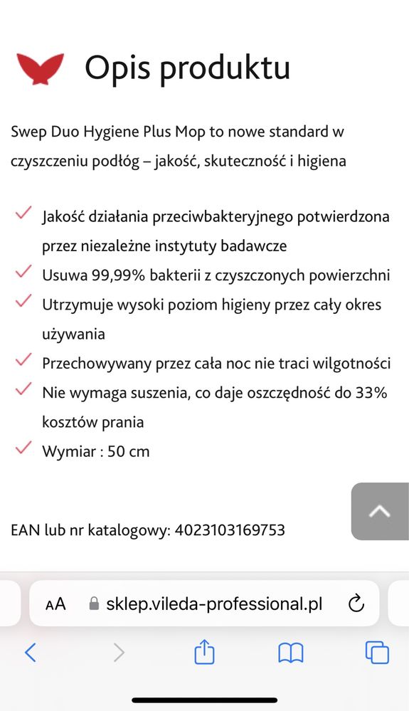Wkład mop Vileda Professional SWEP DUO higene plus