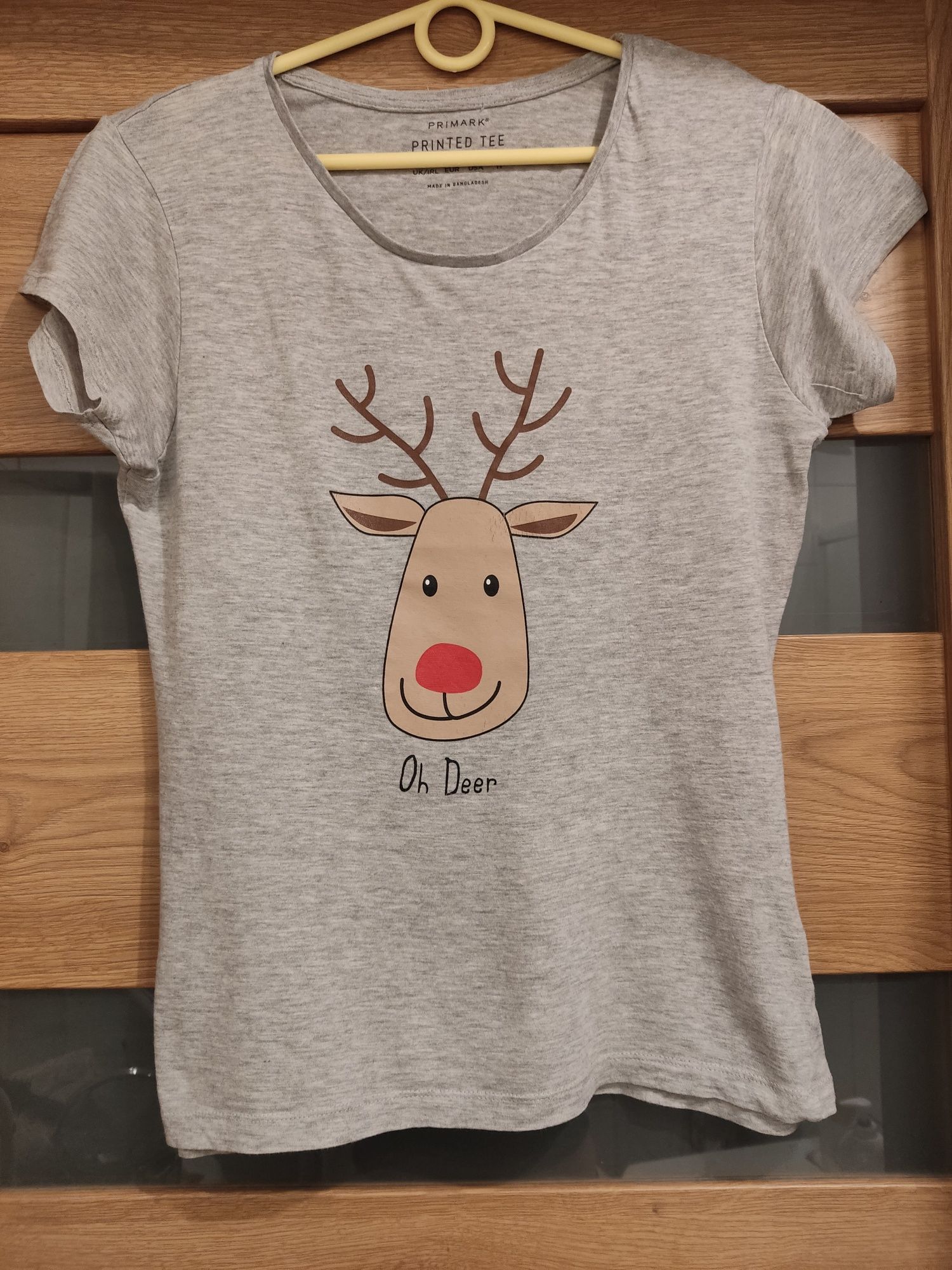 Szary t-shirt Primark s 36 oh Deer świąteczny renifer Basic Rudolf hit