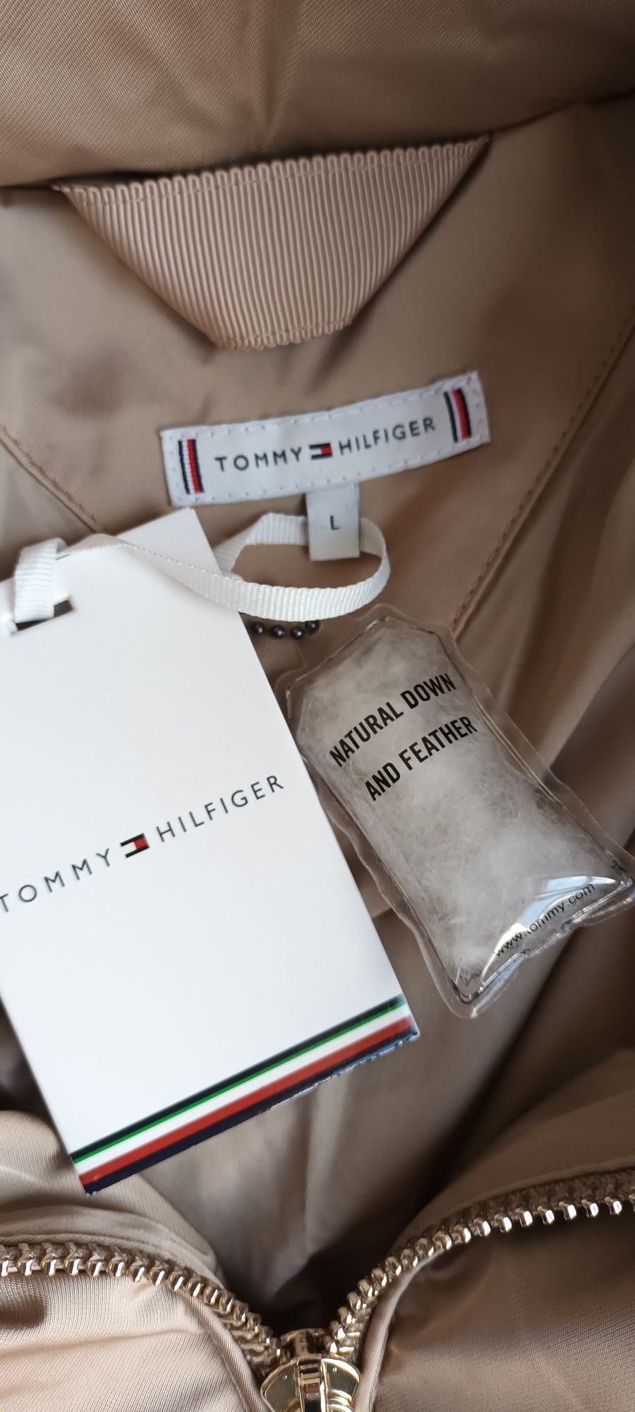 Damska kremowa kurtka puchowa Tommy Hilfiger Sateen r. L