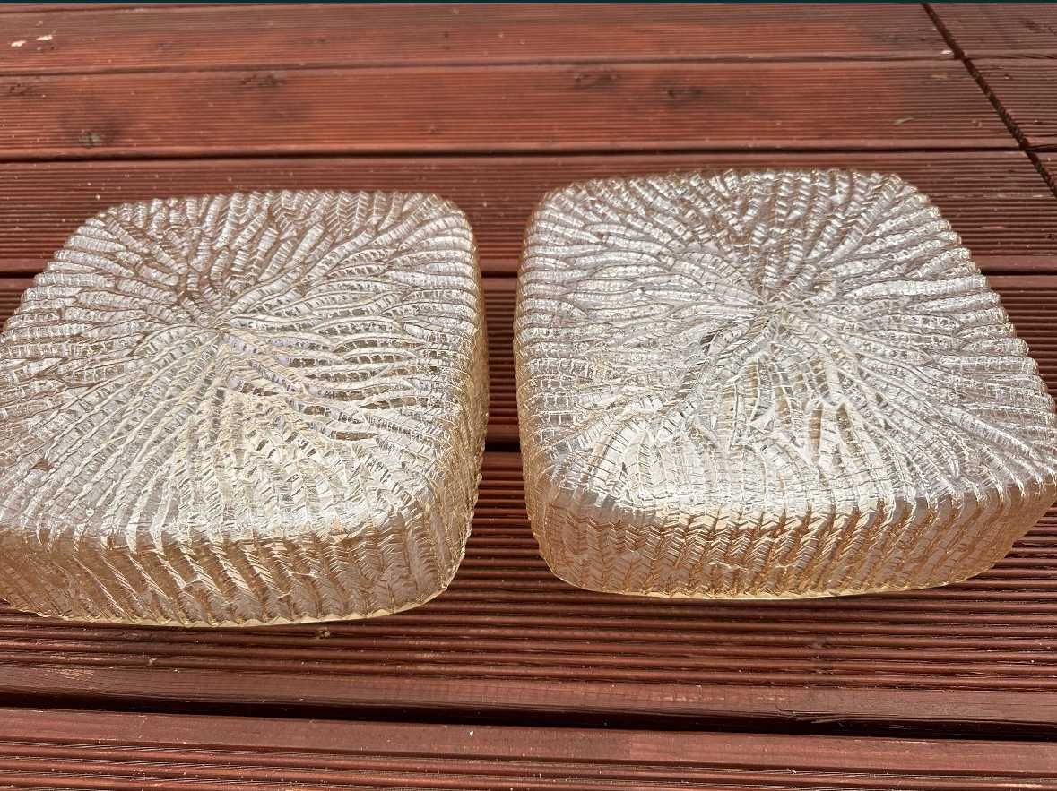 Plafon Vintage miodowy kwadratowy prasowane szkło Niemcy lata 70-te