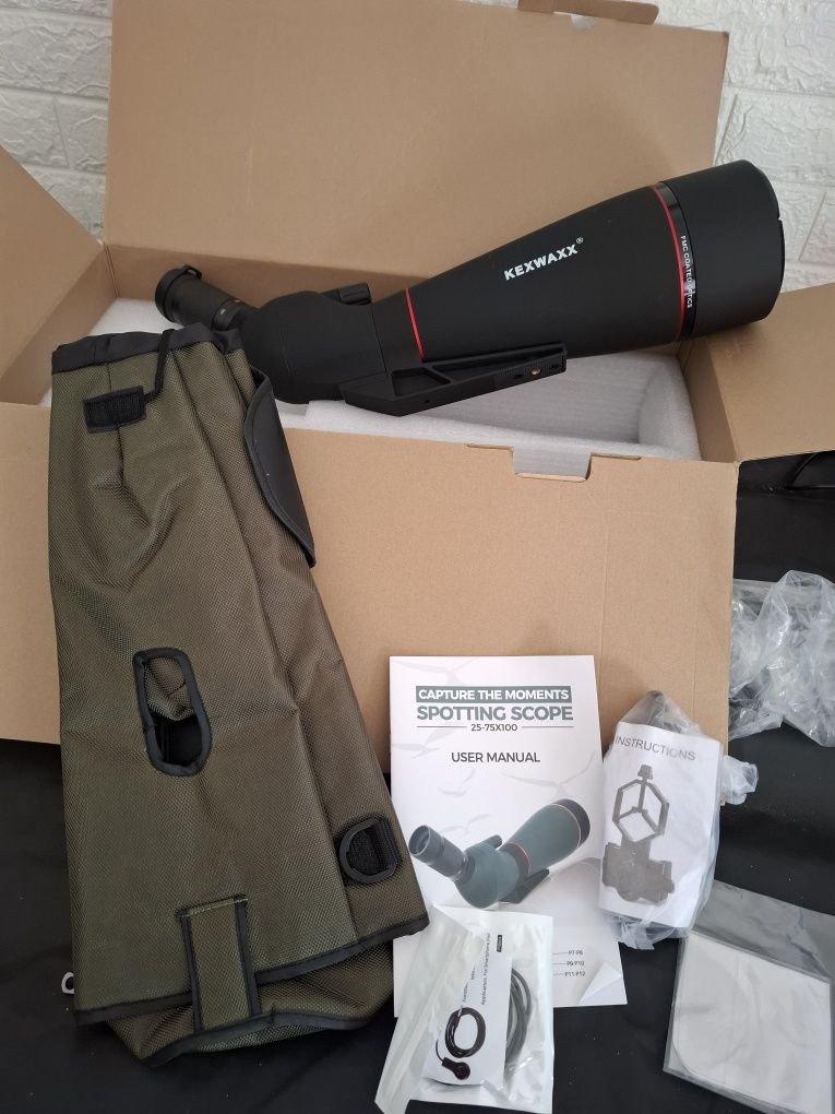 Lunety obserwacyjne do obserwacji ptaków 100 mm i 25-75X ze statywem a