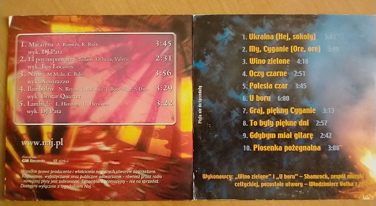 2 płyty  CD: 5 znanych przebojów latynoskich+10 piosenek ogniskowych