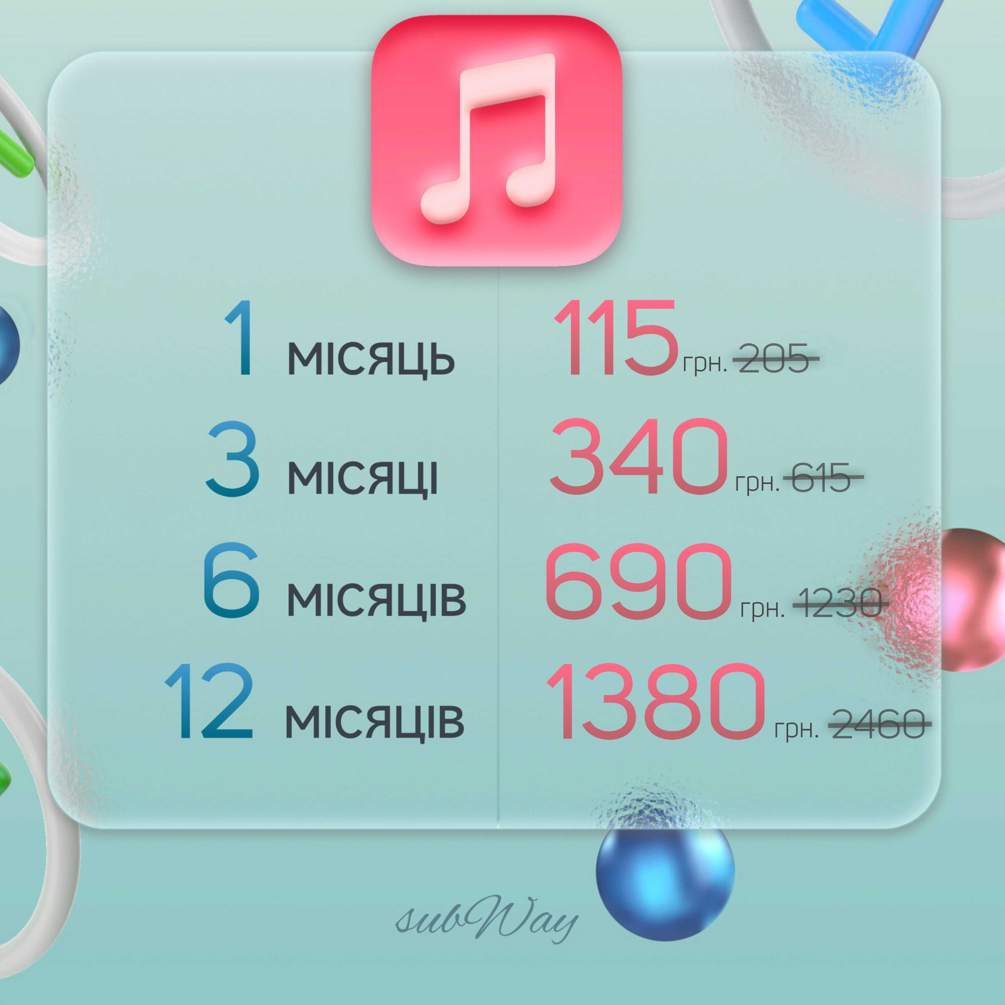 Spotify Premium, ChatGPT Plus, Apple Music, Netflix, YouTube сімʼя