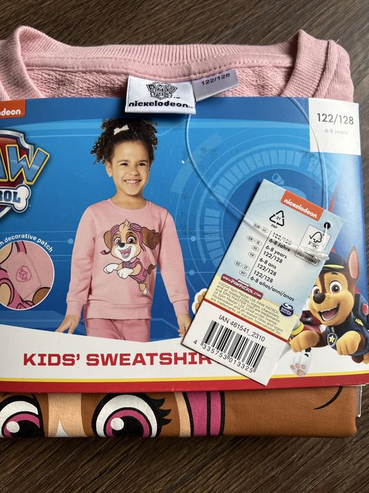Dziecięca bluza dresowa Psi Patrol blady róż r. 122/128