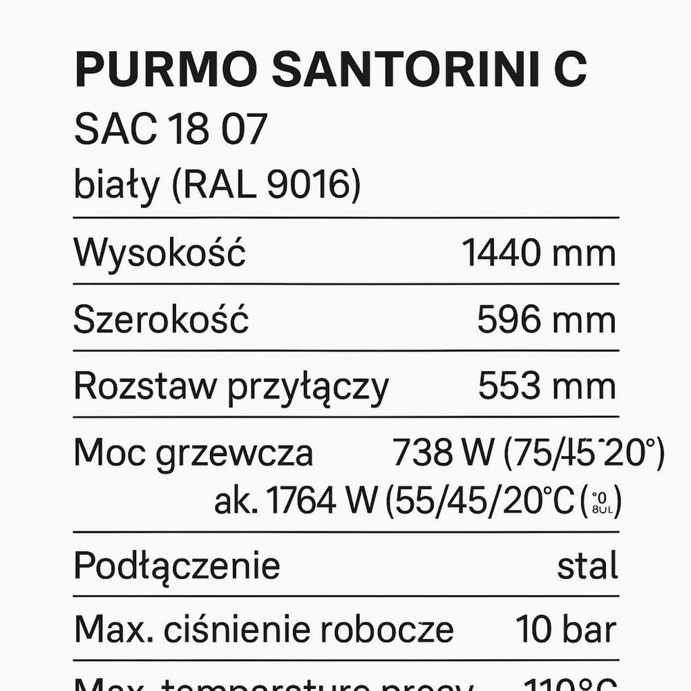 Nowy grzejnik łazienkowy Purmo Santorini C1440x596 mm biały