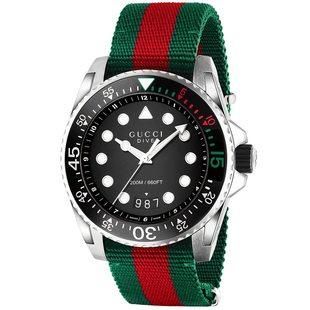 Era 1500eur!! Relógio Suíço Luxo Gucci Dive 45mm homem masculino nylon