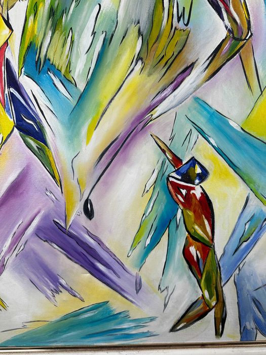 Piękny duży obraz sygnowany abstrakcja ekspresjonizm kubizm M.Troinska