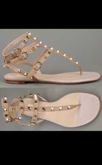 Valentino Rockstud Nude Sandal Flats Leather оригінальні босоніжки