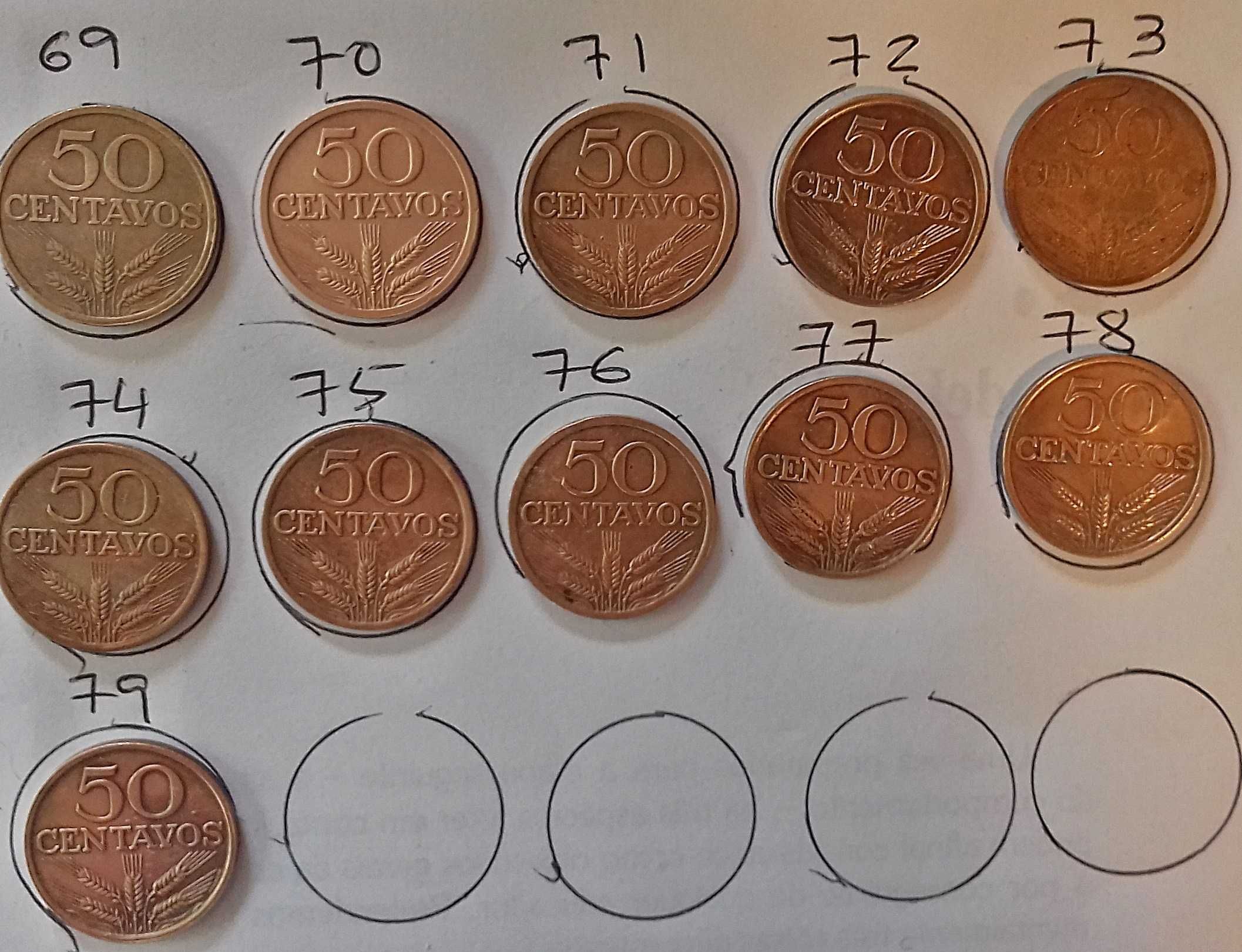 50 Centavos 1969-79: série completa 11 moedas