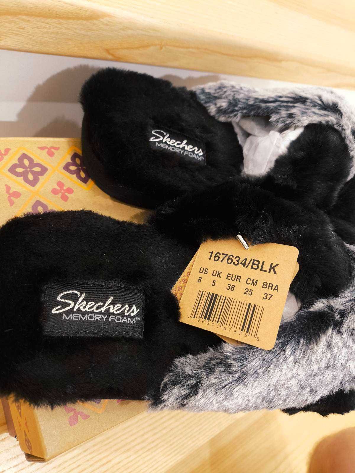 Kapcie klapki z futerkiem Skechers Lovely Vibes czarne rozm 38