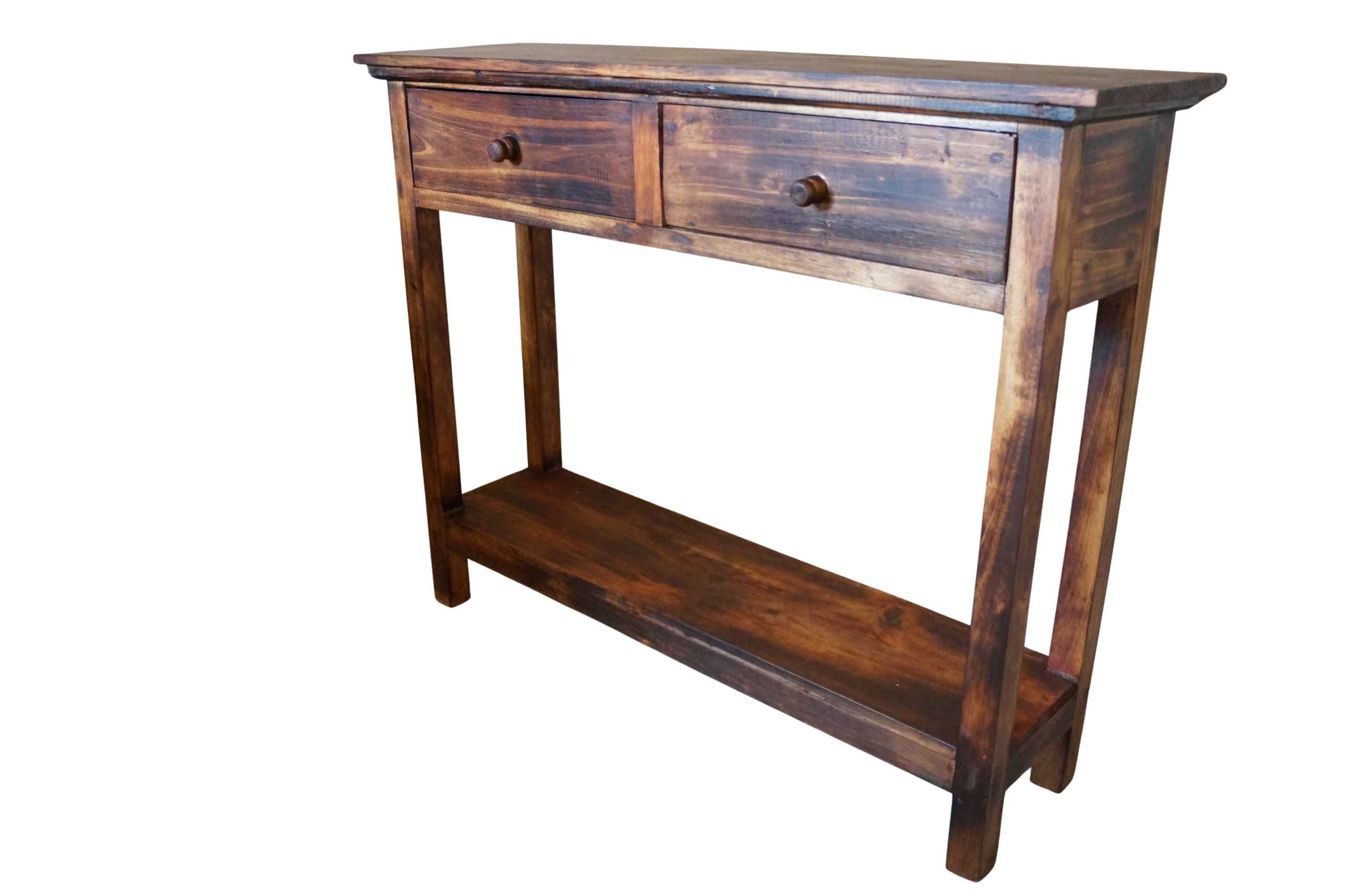 Drewniana konsola z szufladami 100 cm brąz vintage