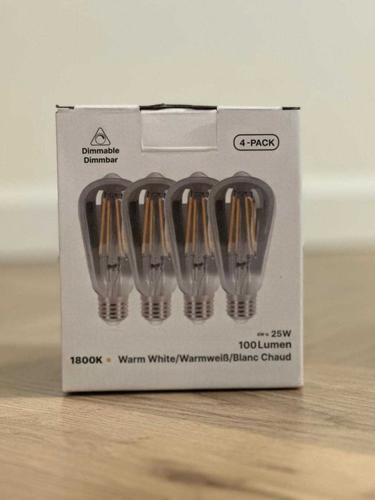 Żarówki LED E27 1800K dymione – 4 sztuki