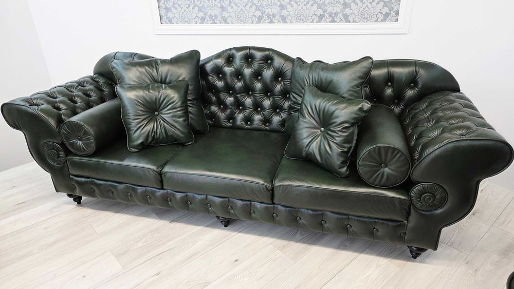 Zestaw wypoczynkowy Chesterfield Preston 3+1+1 skórzany