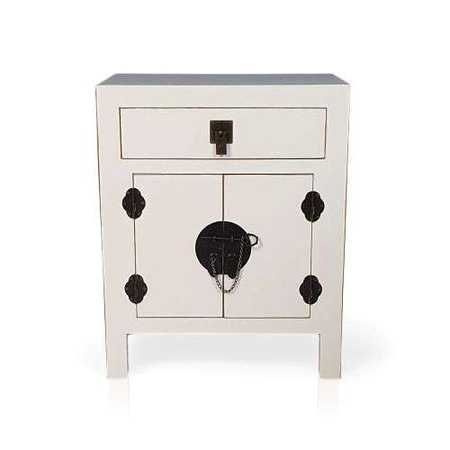 Komoda, stolik nocny, metalowe okucia, styl azjatycki, biały