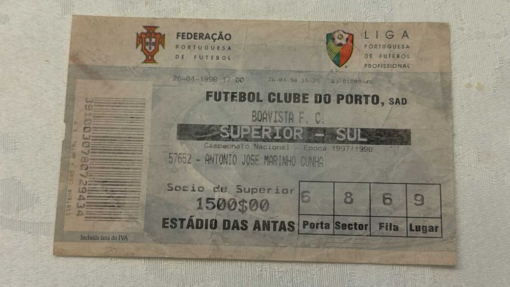 Bilhete Porto vs Boavista 97/98 (Jogo do Porto tetra campeão)