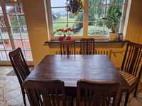Rezerwacja, krzesła i stół, lite drewno, 110x140-260cm, komplet, dębow