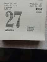 Kartka z kalendarza zdzieraka rocznik 1990