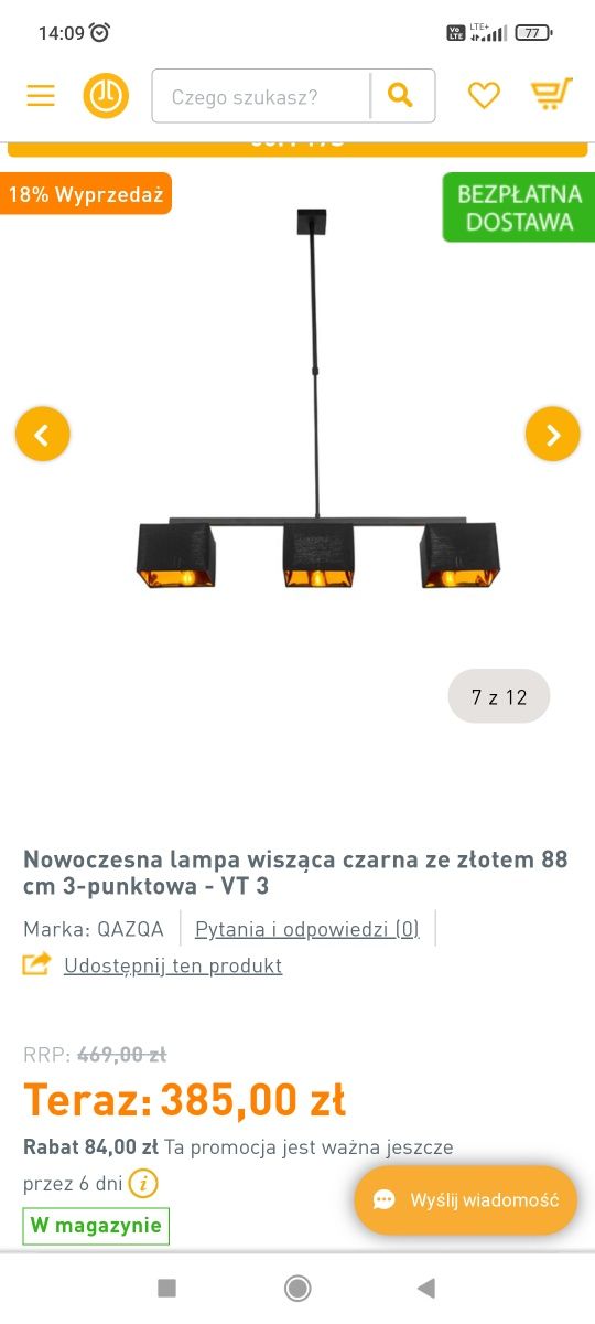 Lampa wisząca do jadalni