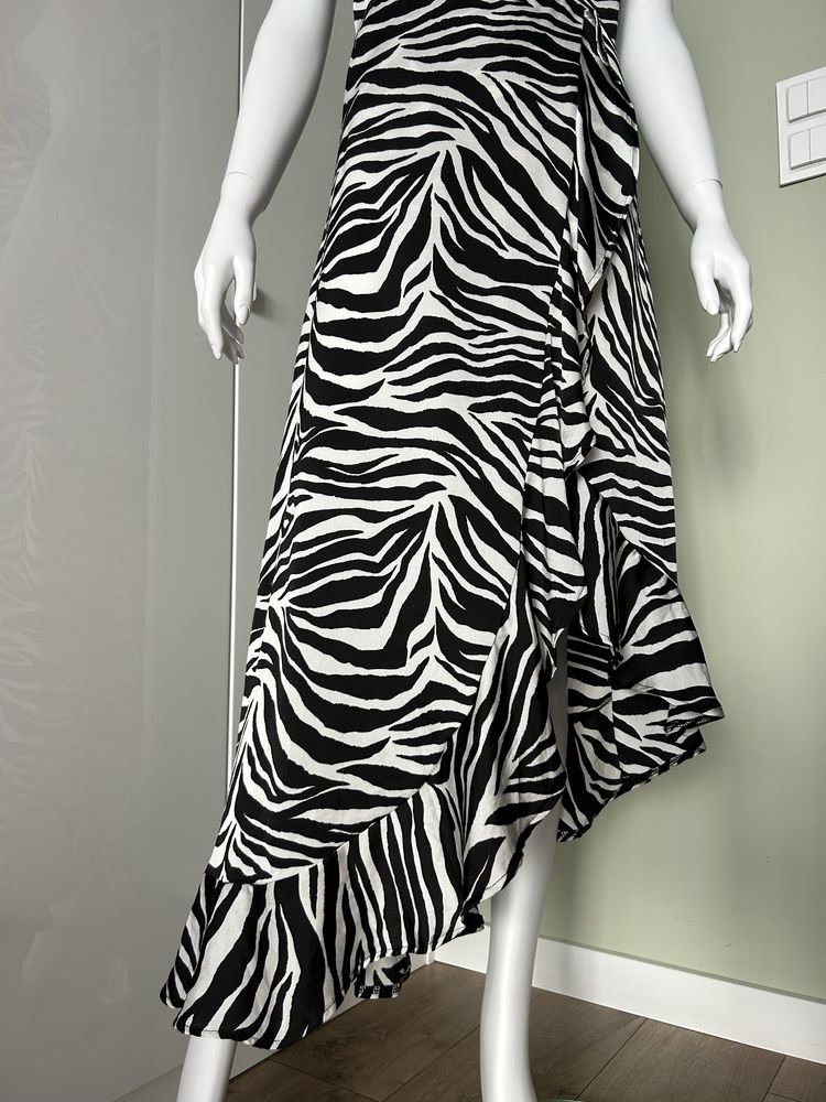 Maxi wzorzysta zebra nowa New Look na lato asymetryczna falbana M 38