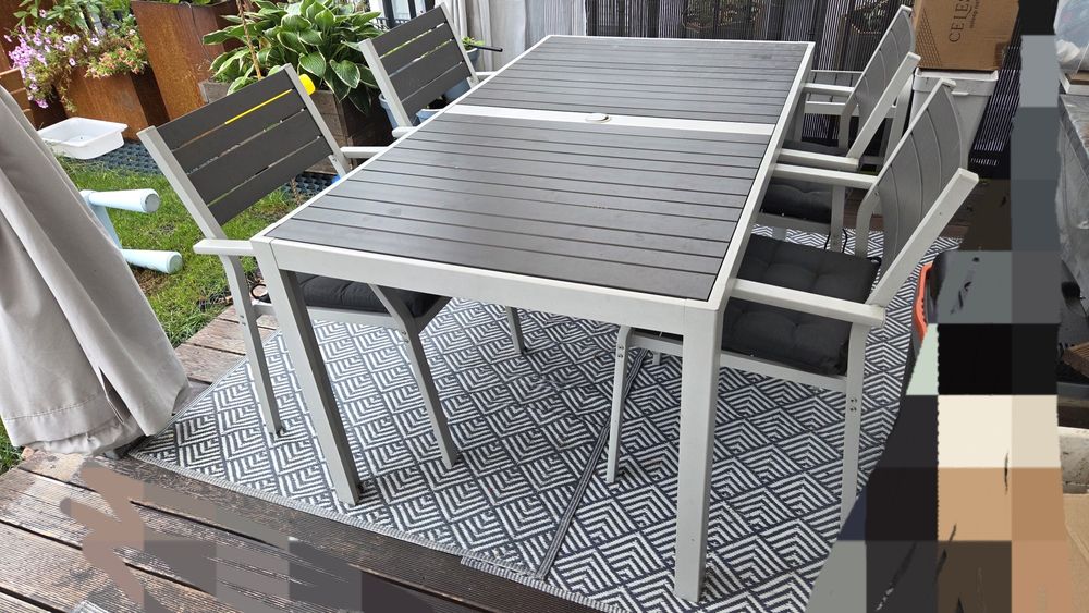 Stół + 4 krzesła + ławka + poduszki zestaw Sjalland