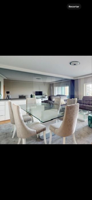 Conjunto de sala de jantar moderna mesa de vidro + 6 cadeiras